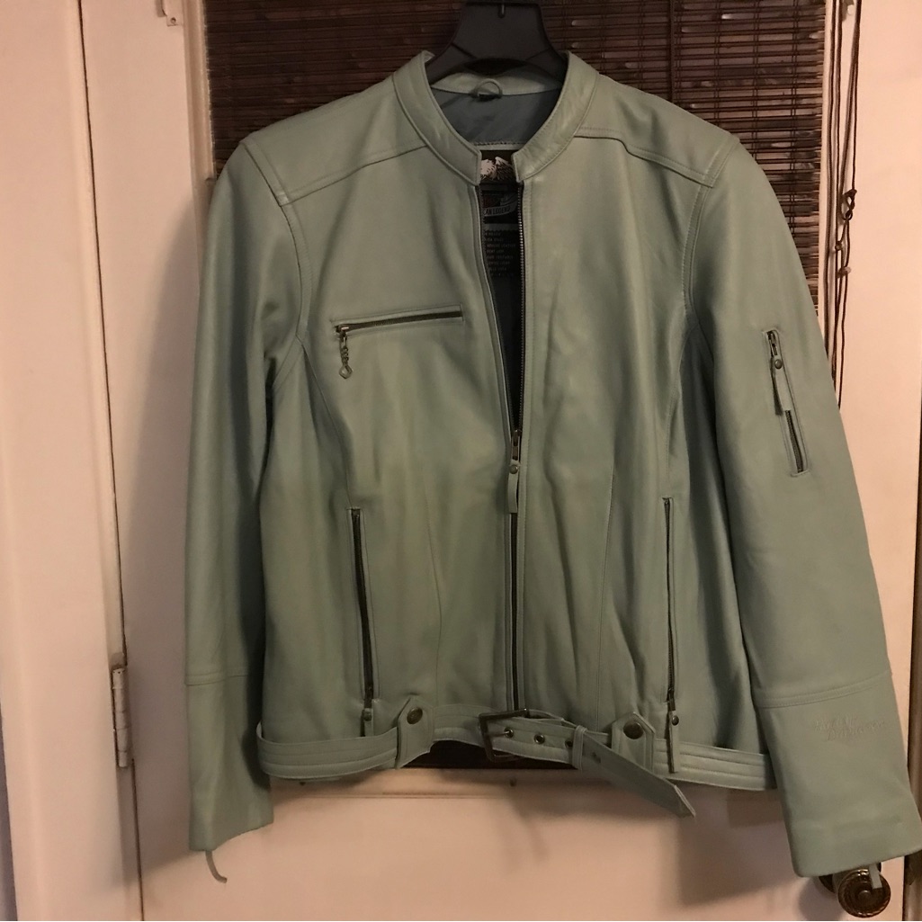 Vintage Women’s 1w Harley Davidson Light Blue Leather Jacket